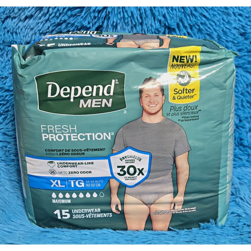 Depend Men Fresh Protection Incontinence Underwear XL 15Ct Maximum Disposable